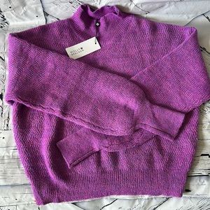 NWT MOLLY BRACKEN PURPLE KNIT MOCK NECK BELL SLEEVE SWEATER CARDIGAN $89 L